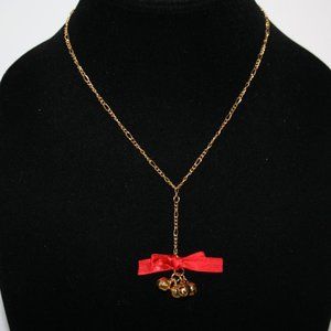 NWOT Gold and red bow Christmas Jingle bells necklace 16"